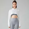 Lu Lu Sweats à capuche Align Yoga Arrivée Style américain Revers Court Sweat-shirt à manches longues Athlétique avec fermeture éclair Veste de course pour femme Citron Entraînement Gry