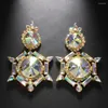 Dangle Earrings Boho Shiny AB Color Crystal Geometric Jewelry For Women Vintage Double Round Jewellery Big Earring