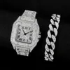 Uhr Designer Paar Mechanisch Automatik Carti's Uhr Herrenmode Luxus quadratisch römischer Diamant eingelegtes Stahlband Quarz Hip Hop Armband