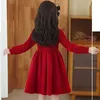 Girl's jurken Winter Kaii Fashion Sweet Girls Princess Dress Cute All Match Kids Dress Plus Velvet Solid Stand Collar Chinese stijl Dress