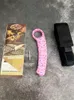 Micro tech Exclusieve Dessert Warrior OTF Donut Pink Karambits Mes 2.952 "440C stalen mes, T6 aluminium handvat, Outdoor Camping Wandelen Tactische Zelfverdediging EDC Gereedschap