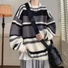 Herensweaters Heren kleurbloktrui Warme gebreide Japanse stijl Colorblock dikke trui met lange mouwen