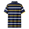 Camisa polo listrada de algodão puro masculina verão cor contrastante manga curta bordado negócios casual topo masculino direto 231220