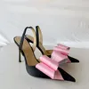 드레스 신발 2023 Springsummer Color Block French High Heals Super Immortal Classic Bow Fairy Pink Sandals 231219