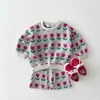 Pullover Winter Toddler Baby Girl Clothes Sets 2pcs Knitted Sweater Tops+Flared Pants Children Lovely Pattern Outfits For Girls Knit SuitL231215