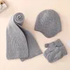 ベレー帽4pcs冬の子供編みかわいい葉の子供を編む暖かい革ラベル帽子スカーフグローブセットグローブgorros