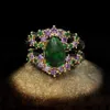 Retro Mode Luxe Elegante Amethist Wilde Holle Groene Jade Grote Waterdruppel 14 K Zwart Goud Ring Dames Merk sieraden Cl218t