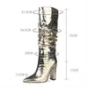 Boots European and American Style Thick Heel Fold High Side Zipper Women s Silver Large Size Shoes 231219