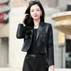 Kvinnorjackor Green Black Leather Jacket kläder 2023 Spring Autumn Chic Motorcycle Leathers Short Pu Suit Coat Female