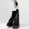 Herr jeans amerikansk stil överdimensionerad fick retro baggy jeans män y2k hip hop punk wide ben raka overalls svart denim byxor streetwear l231220