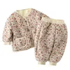 Automne hiver enfants filles vêtements ensemble coton épais bordure florale survêtement pantalon costume à manches longues simple boutonnage tenue 231220
