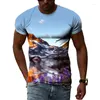 Men's T Shirts Tide Summer Fashion Scenery Picture Casual Print Tees Hip Hop Personality Round Neck Short Sleev Tops