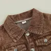Осенняя детская рубашка с отложным воротником, куртка для мальчиков, модные джинсовые пальто в стиле ретро, пальто для маленьких мальчиков, коричневая джинсовая верхняя одежда, костюм 231219