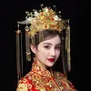 Himostory Klassische chinesische Hochzeit Phoenix Queen Coronet Crown Bräute Gold Haar Schmuckzubehör Quittel Hochzeit Haarwege H0827213X