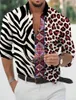 Camicie casual da uomo Camicia con motivo patchwork con stampa leopardata Stampa 3D a maniche lunghe con risvolto abbottonato alla moda e top