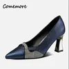 Comemore Lady Autumn Summer Comfort Pumps Klasyczne obcas Klasyczne granatowe kryształowe wysokie buty Mulleres de Salto Alto 240111