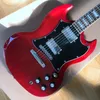 SG electric guitar, rosewood fingerboard, chrome hardware, transparent red, 2 pickups, solid mahogany body guitar, Free Shipping