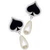 Dangle Earrings Poker Card Women Pearl Studs Girl Gifts S925 Silver Needle Women's
