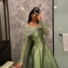 2023 vestidos de noite glitter menta verde ouro lantejoulas para mulheres mangas compridas uma linha vestidos de evento formal fora do ombro cetim vestidos de ocasião especial vestido de festa de baile