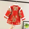 Kız Elbiseleri Kız Bebek Dantel Cheongsam Elbise Kalın Sıcak Yeni Yıl Vestidos Yeni Moda Çin Stili Toddler Elbise Kızlar Zarif Giysiler 2-8y