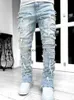 Мужские джинсы Новые европейские и американские тяжеловесные мужские джинсы Streetwise Stretch Patch High Street прямого кроя, осень 2023 г. L231220 L231220