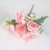 装飾的な花アジサイローズ人工ブーケウェディングホームエルデコレーションピンクの白いシルクフラワーガーデン