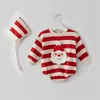 Boże Narodzenie Sweter dziecięcy Święty Mikołaj z długim rękawem Romper Hat Heart Red White Piasek Dzieciowe spodnie Bluza Zestawy odzieży 231220