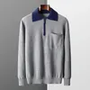 Men's Sweaters RONGYI Goat Cashmere Sweater POLO Collar Pullover 2023 Autumn/Winter Knitted Contrast Shirt Casual Large Jacket