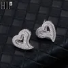 Stud Hip Micro 1 paire en forme de coeur Pave Baguette cubique Zircon pierre glace sur boucle d'oreille CZ boucles d'oreilles en cuivre pour femmes hommes bijoux 231219