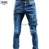 Męskie dżinsy plus size proste dżinsy spodnie wiosna letnia chłopak dżinsy streetwearne chude zamki 3 kolory kausowe długie spodnie dżinsowe L231220