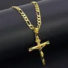 Real 24k Yellow Solid Fine Big Pendant 18ct THAI BAHT G F Gold Jesus Cross Crucifix Charm 55 35mm Figaro Chain Necklace2333