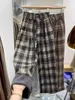 I pantaloni da donna in addensano peluche inverno inverno marrone scuro preppy vintage largo gamba pantaloni casual alta pantaloni full-lungh-match