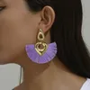 Dangle Chandelier Wholesale Bohemian Vintage Colored cotton Tassel Earrings Heart hollow design Pagoda fan Dangling Eardrop Female 231219