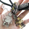 Pièces de sac Accessoires Géométrique Hiphop Punk Gear Robot Porte-clés En Cuir Corde En Métal Anneau Pendentif Pour Hommes Femmes Personnalité Cyberpunk Porte-clés 231219