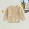 Пуловер для новорожденных девочек, зимний свитер с цветочным принтом, одежда 2023, осенняя одежда для новорожденных, пуловер, вязаные детские свитераL231215