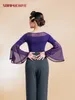 Stage Wear 2023 Haut de danse moderne Femme Été Trompette Manches Combinaison Ballroom Pratique Justaucorps L1249