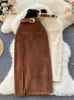 Singreiny Women Korean Splites Sexy Long Skirt 2023 Winter Corduroy Slim Thick Streetwear Fashion Vintage Autumn Bodycon 231220