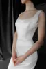 Sheath Wedding Dress Chapel Train Elastic Woven Satin Cusomized Bridal Gowns DL-10004