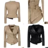 Motorrad-Rennkleidung Frauen Revers Reißverschluss Jacke Deerskin Veet Mantel Slim Pu-Leder Biker Drop Lieferung Automobile Motorräder Sui Dhwdo