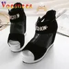 Stivali Flock Ankl Stivali Scarpe Donna Estate Sexy Cava alta pendenza con la bocca dei pesci Scarpe singole Fondo spesso Zeppe Stivali corti 231219