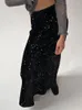 Jupes Printemps Été Chic Dame Noir Jupe À Paillettes Streetwear Tout Match Femmes Solide Longue Décontracté Vacances Paillettes 2024 Robe