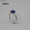 Solitaire Ring Miqiao New Women's Rings with Stones Natural Lapis Lazuli 925 Sterling Silver On Fingers Geometric Oval Round Fashion Jewelryl231220