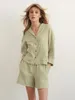 Kvinnors sömnkläder Marthaqiqi Green Cotton Ladies Pyjama Ställ långärmad nattkläder Sexig Turn-down-krage Shorts Casual Femme Pyjamas Suit