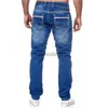 Herr jeans raka jeans män tvättade inget hål jean vår sommar pojkvän jeans streetwear lös cacual designer long denim byxor byxor l231220