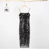 Casual Dresses Sequin Party Dress Women Sexig backless Slim Hip Package Midi Kvinnlig kväll 2023 Split Street Club Spaghetti Lady Robe