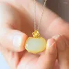 Correntes Antiga Lei por Artesanato Natural Hetian Branco Jade Geométrico Pingente Colar Estilo Chinês Retro Charme Senhoras Jóias