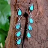 Necklace Earrings Set Vintage Turquoises Dangle For Women Ethnic Ancient Water Drop Long Earring Boho Fashion Jewelry Bijioux Gift