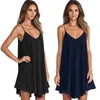 Robes décontractées Sexy Spaghetti Sangle V-Col V pour les femmes Mode d'été en mousseline de soie Sundress Femme Plus Taille Couleur Solide Mini robe en vrac