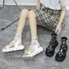 Sandalet 5 cm Kadınlar Yaz Tasarım Gladyatör Yüksek Topuklu Moda Kadın Platformu Seksi Roman Rain Ayakkabı Yuvarlak Ayak Parmağı Zip