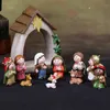 Tecknad Jesus Birth Manger Set Scene Decorations Christmas Ornaments LED LIGHTS Söt heminredning Holiday Gift Kids Toys 231220